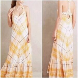 HOLDING HORSES Anthropologie Clementine Maxi Plaid Gauze Dress Sz S (V4